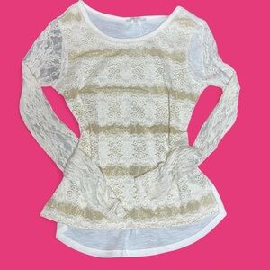 Miss Me Lace Sleeve Top in Ivory and Gold